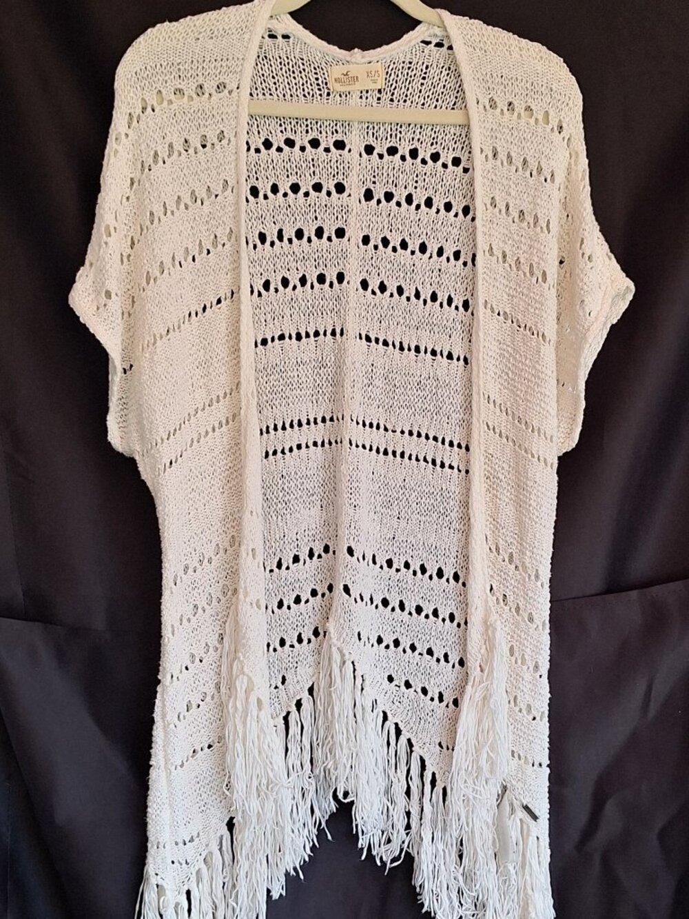 Hollister Cream Open Knit Fringe Boho Festival Cardigan XS S